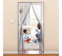 Grey Magnetic Screen Door Curtain 90x195cm, Upgrade Enhanced Full Frame Magic Tape, No Gap, Door Net with Powerful Magnets Seal, Durable Polyester MeshMosquito Net for Door, Kid and Pet Friendly