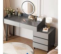 Grey Makeup Vanity Table with Lighted Mirror 5 Drawer Dressing Table & Adjustable Cabinet Stylish Bedroom Furniture 80x40x116cm for Beauty & nization