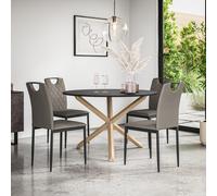 Malvern Round Dining Table And Chairs - Black Table Top w Solid Oak Legs + Monza Faux Leather Dining Chair Set Of 4 More4Homes Grey One Size