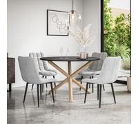 (Grey) Malvern Round Black Dining Table Set w Oak Legs w 4-6 Nova Velvet Chair