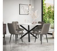 (Grey) Malvern Round Marble Dining Table Set w Black Oak Legs w 4-6 Nova Dining Chairs