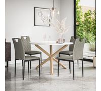More4Homes Malvern Round Dining Table And Chairs - Marble Table Top W Solid Oak Legs + Monza Fabric Dining Chair Set Of 4 (Grey)