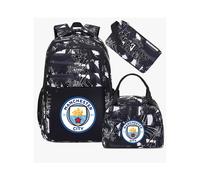 (Grey Manchester City) Football star peripheral backpack student schoolbag three-piece lunch bag pencil bag children men's style