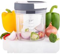 Grey Manual Pull String Chopper, Handy Chopper with 3 Blades for Chopping Vegetables, Fruits, Onions, Garlic, Meat, Nuts - Stainless Steel Removable Blades, Hand Manual Food Processor 500ml