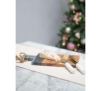 Grey Marble and Acacia Wood Charcuterie Board - 35 x 20cm Serving Platter for Cheese, Meats and Appetisers - Elegant Entertaining Tray with Non-Slip Base