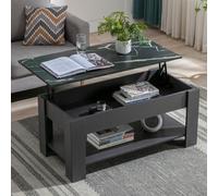 ((Grey + Marble Black)) Lift Top Up Coffee Table With Storage Drawer Shelf