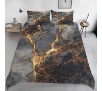 Grey Marble Duvet Cover Single Size, Gold Texture Print Bedding Set, Soft Microfiber Modern Luxury Comforter Cover with 1 Pillowcase, with Zipper Closure & Corner Ties B8b