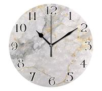 Grey Marble Gold Fluid Clock Wall Clock for Living Room Silent Non-Ticking Round Clock 25cm Easy to Read Clocks Kitchen Home Decorative
