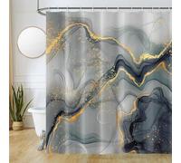 Grey Marble Shower Curtain, Uiiooazy Dark Green Gold Effect Bath Curtain Mildew and Mould Resistant Waterproof Polyester Fabric Washable Opaque Shower Curtain Set with 12 Hooks for Bathtub 180Wx180Hcm