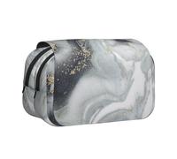 Grey Marble Stripe Double Layer Flip-Top Pencil Case,Large Capacity 50 Pens Organizer, Durable Polyester Stationery Holder for School, Art Travel (All-Over Print)