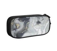 Grey Marble Stripe Large Capacity Double Layer Pencil Case,Customizable Full Print Polyester Fabric Organizer-School, Office, Travel Makeup Pouch