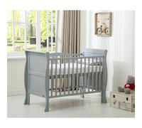 (Grey) MCC® BABY BED Solid Wooden Cot bed Savannah Sleigh Cotbed & Water Repellent Mattress