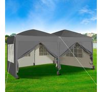 (Grey) MCC Pop-up Gazebo 3m x 6m with Sides Wind Bars & 6 Weight Bags Water Proof Canopy