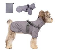 Grey Medium Dog Rain Jacket, Waterproof with Harness - Easily Wearable Reflective Slicker