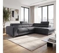 Grey Melange Corner Sofa Bed With Storage And Sleeping Function Laurence Adjustable Headrests Right Side