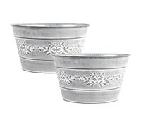 Grey Metal Leafy Vine Bowl Planter Tin Pail 21cm, 8inch Indoor Outdoor Garden Flower Plant Pot Weatherproof Decorative Gift (2)