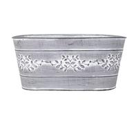 Grey Metal Leafy Vine Trough Planter Tin Pail 26cm, 10inch Indoor Outdoor Garden Flower Plant Pot Weatherproof Decorative Gift (1)