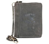 Grey metal zip-around large genuine leather wallet Born to be wild with a shark