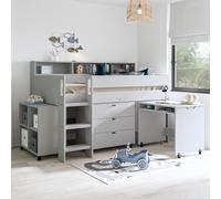 Grey Mid Sleeper Cabin Bed with Desk and Storage - Aire