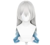 Grey Mixed Blue Long Straight Cosplay Wig with Bangs Heat Resistant Synthetic Hairs for Women Halloween Comic Con Cosplay Replacement Wigs