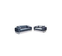 (Grey ) MN FURNITURE Edinburgh Ribbed Velvet 3+2 Sofa Set Chrome Legs