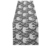 Grey Monochrome Tribal Ethnic Indian Elephant Peacock Feather 13" X 70" Rectangle Table Runner Long Tablecloth Placemat for Party Home Decor Indoor Outdoor Office Kitchen Dining Wedding