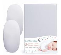 Grey Moses Basket Sheets 2 Pack - 100% Organic Cotton Pram Sheets Fitted 30x76cm - Soft Breathable Bedding for Newborns