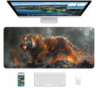 Grey Mouse Mat 800x400x3mm, Tiger Gaming Mouse Pad, Desk Mat with Waterproof Non-Slip Rubber Base, Mousepad for Stable Grip on Smooth Surfaces, Desk Accessories and Office Accessories, Gifts 6-5849