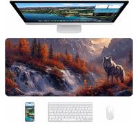 Grey Mouse Mat 900x400x3mm, Wolf Gaming Mouse Pad, Desk Mat with Waterproof Non-Slip Rubber Base, Mousepad for Stable Grip on Smooth Surfaces, Desk Accessories and Office Accessories, Gifts I-3417