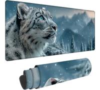 Grey Mouse Mat Large 800 x 400 x 4 mm Extended Gaming Mouse Pad Snow Leopard Desk Mat With Stitched Edges, Waterproof Soft Cloth Mousepad, Non-Slip Rubber Base Desk Pad for Office Accessories z-8768