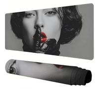 Grey Mouse Mat Red Lips Desk Mat 1600x800x3mm Mouse Pad Large,Waterproof Mousepad with Stitched Edges and Non-Slip Rubber Base Mousemat,Desk Accessories for Men,Work From Home Essentials Gifts J1-161