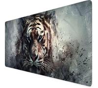 Grey Mouse Mat Tiger Gaming Mouse Pad XXL 120 x 60cm Desk Mat Large with Non-Slip Base and Stitched Edge Keyboard Pad for Gaming/Home/Office Work/Accessories, Improved Precision and Speed p3852i