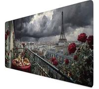 Grey Mouse Pad 60 x 30cm, Large Mouse Mat Eiffel Tower Desk Mat with Anti-Slip Rubber Base, Waterproof Surface Stitched Edges Keyboard Mat, Home Office, Desk Accessories for Men, Women Gifts wx3069