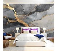 Grey Murals Photo Wallpaper Marble Gold Texture Non-Woven Premium Art Print Fleece Wall Mural Poster Picture Design Modern Boy Girl Bedroom Home Decor 350 x 256cm