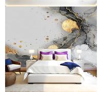 Grey Murals Photo Wallpaper Marble Gold Texture Non-Woven Premium Art Print Fleece Wall Mural Poster Picture Design Modern Boy Girl Bedroom Home Decor 350 x 256cm