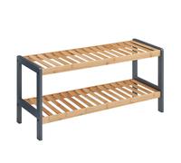 (GREY/NATURAL, 2 TIER) 2/3 Tier Bamboo Shoe Rack - Contemporary Shoe Organizer with Ample Storage