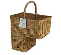Grey & Natural Brown Step or Stair Basket - 100% Whole Willow for Carrying and Storage, Up and Down Stairs (Square)