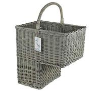 Grey & Natural Brown Step or stair basket. Natural 100% whole willow. For Carrying and storage. Up stairs and down (Grey Square)