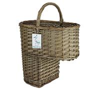 Grey & Natural Brown Step or stair basket. Natural 100% whole willow. For Carrying and storage. Up stairs and down (Antique Grey Round)