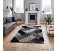 (Grey / Navy, 80 x 150 cm) Modern 3D Geometric Rugs Hand Carved Small Large Bedroom Living Room Rug Carpet Multi Coloured Colourful Mat By THINK RUGS