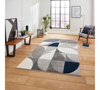 (Grey / Navy) Think Rugs Matrix MT63 Hand Carved High Density Pile Rug