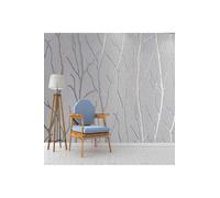 Grey Non-Woven 3D Branch Design Wallpaper with Suede-Like Texture, 0.53x9.5m The hot sale Grey