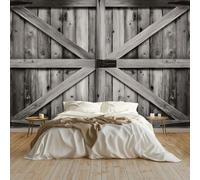 Grey Non-Woven Wallpaper - Wall Mural Country Style Barn Door Simple 200 x 140 cm Photo Wallpaper, Modern Poster Design Art Mural for Living Room Kids' Bedroom