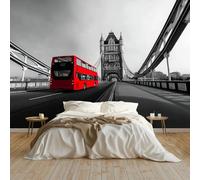 Grey Non-Woven Wallpaper - Wall Mural Modern London Bridge Bus 200 x 140 cm Photo Wallpaper, Modern Poster Design Art Mural for Living Room Kids' Bedroom