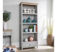 Grey Oak Tall Bookcase Display Unit 4 Bookshelves Storage Drawer 36mm Top