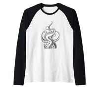 Grey Octopus Monochrome Color Graphic Raglan Baseball Tee