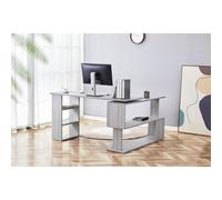 Grey Office Desk L-Shaped with Storage Shelves - Wooden Room Furniture for Home, Study, and Office KOSY KOALA Grey One Size