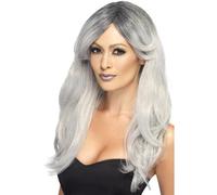 Grey Ombre Ghostly Zombie Bride Wig Ladies Fancy Dress Halloween New