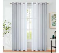 Grey Ombre Sheer Curtains for Living Room Chiffon Crinkle Semi Sheer Curtain Panels for Bedroom Decor, Light Filtering Gradient Window Treatments with Grommet Top, 2 Panels, 52" Wx95 L