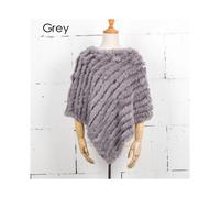 (Grey, One Size) Women Knit Rabbit Fur Shawl Poncho Cape Robe Tippet Wrap Female Girl Warm Coat Jakcet CK701